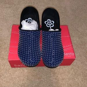 Navy Lattice Sanita Clogs - Leather